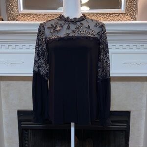 Sara Michelle Lace Appliqué Blouse Black